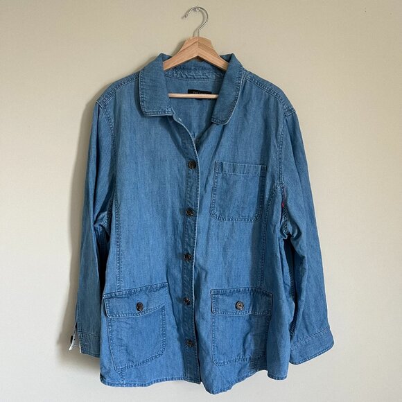 Talbots plus size 3X denim jacket oversized collared cotton hemp long sleeve - Picture 1 of 9